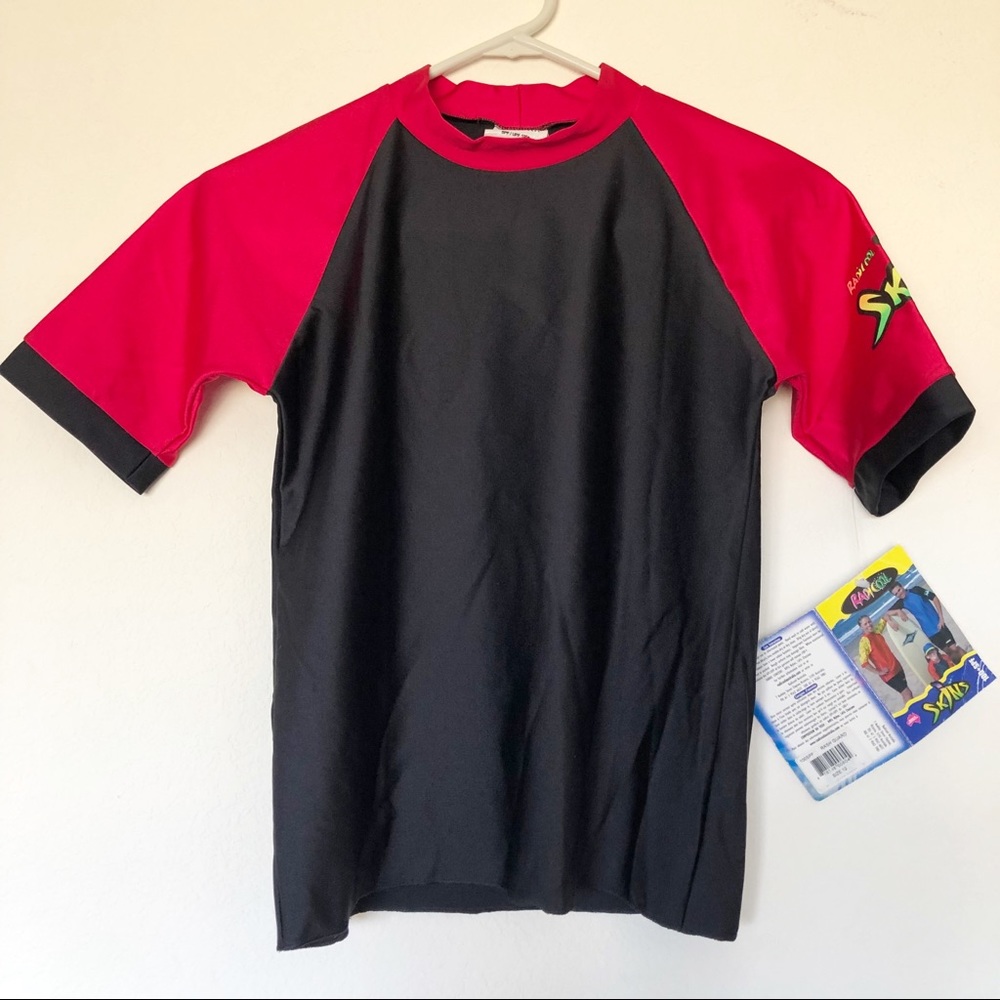 Red Black Rashguard Short Sleeve Swim Shirt SPF